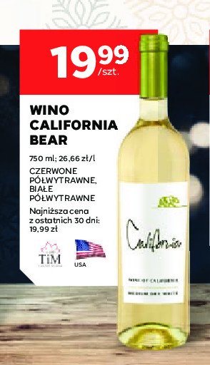 Wino CALIFORNIA BEAR promocja w Stokrotka