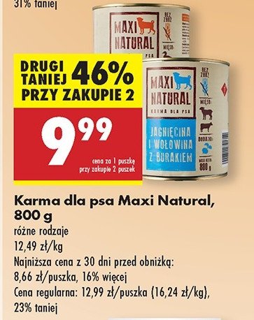 Karma dla psa jagnięcina wołowiną i burak Maxi natural promocja w Biedronka