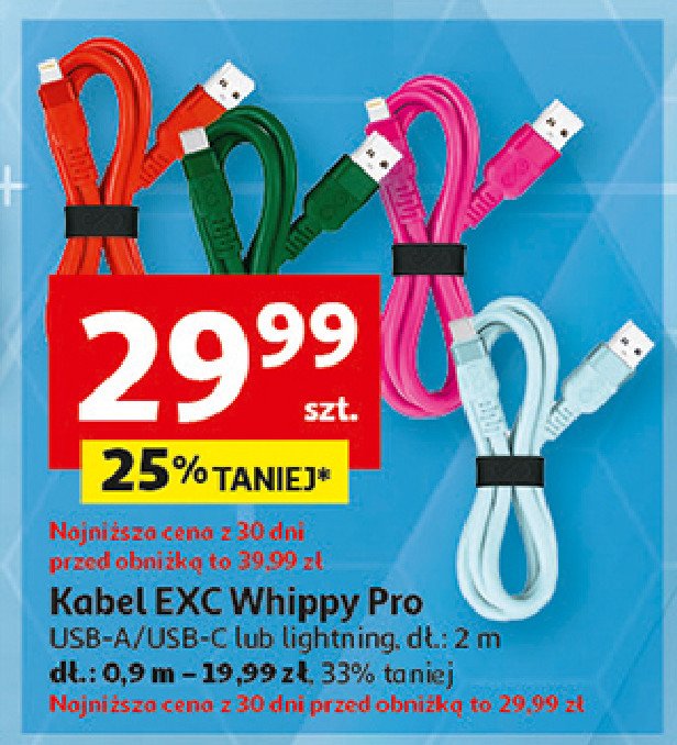 Kabel whippy lightning 90 cm czerwony Exc promocja