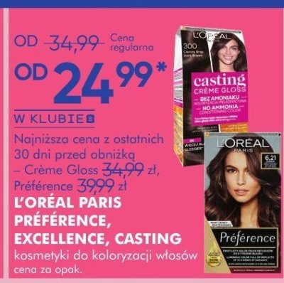 Farba L'OREAL PARIS PRÉFÉRENCE, EXCELLENCE, CASTING kosmetyki do koloryzacji włosów, cena za opak. promocja w Super-Pharm