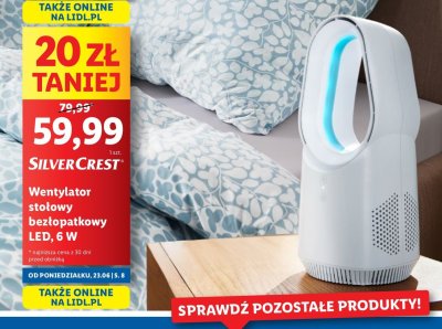 Wentylator stołowy bezłopatkowy led 6w Silvercrest promocja
