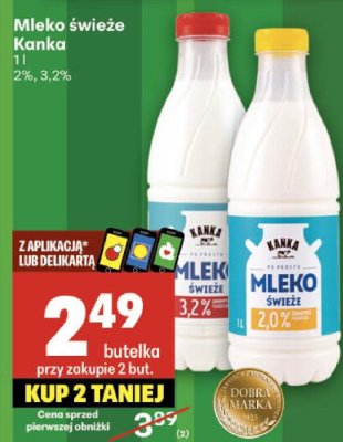 Mleko świeże Kanka 2% 3,2% promocja w Delikatesy Centrum