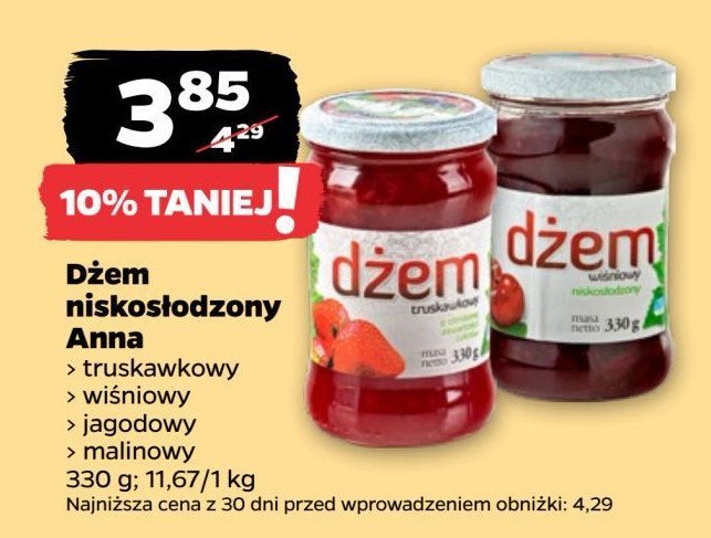 Dżem niskosłodzony jagodowy ANNA promocja