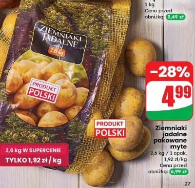 Ziemniaki jadalne pakowane myte promocja w Dino