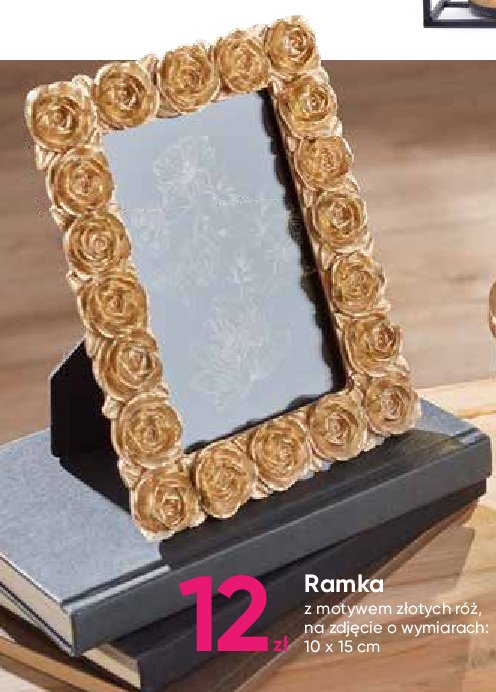 Ramka z motywem złotych róż 10 x 15 cm promocja