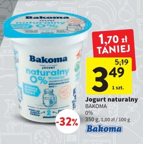 Jogurt naturalny 0% Bakoma naturalny promocja