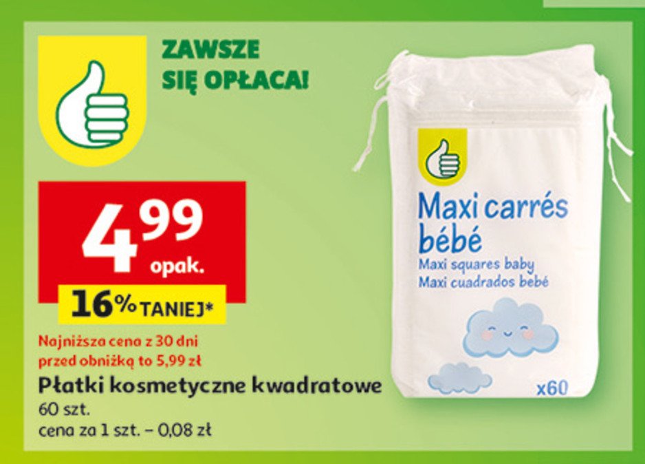 Płatki kosmetyczne Podniesiony kciuk promocja w Auchan