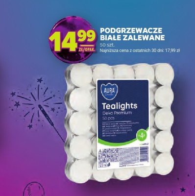 Podgrzewacze białe zalewane Aura Tealights Deko Premium, 50 szt. promocja w Stokrotka