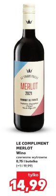 Wino LE COMPLIMENT MERLOT czerwone wytrawne promocja w Kaufland