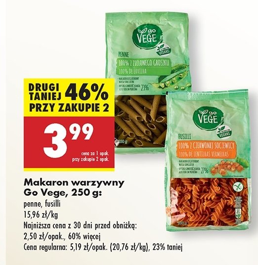 Makaron świderki z czerwonej soczewicy Govege promocja w Biedronka