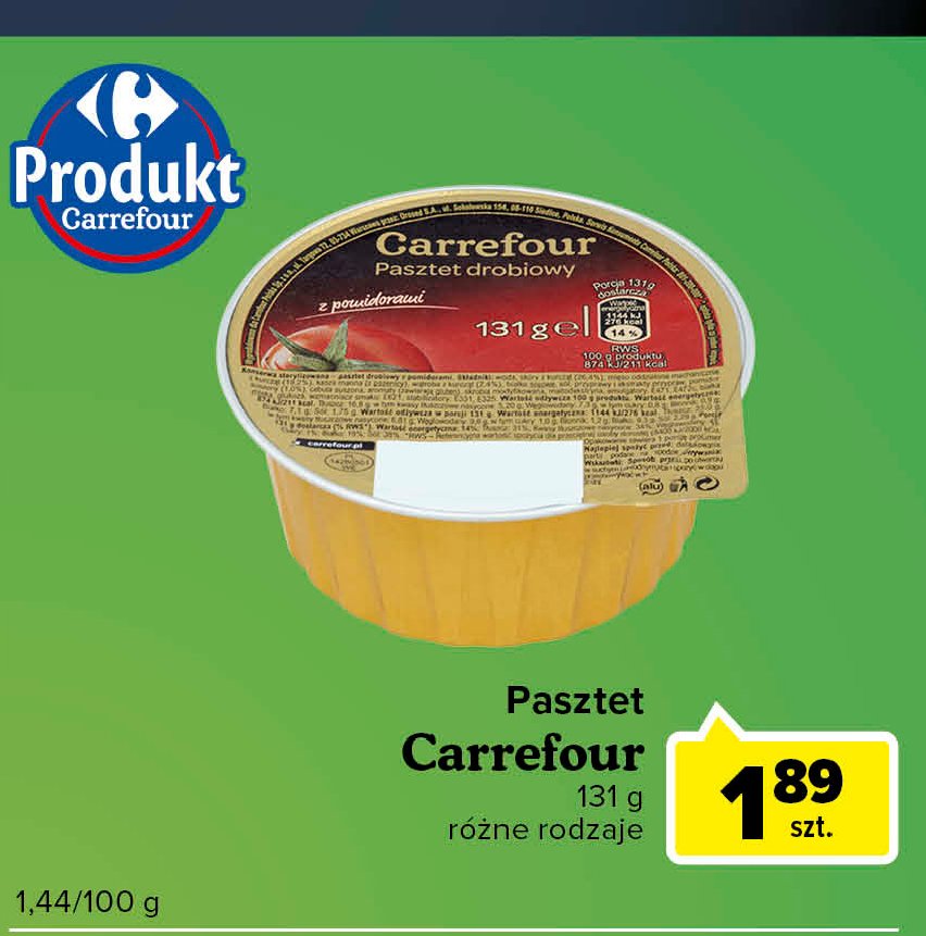 Pasztet drobiowy z pomidorami Carrefour promocja