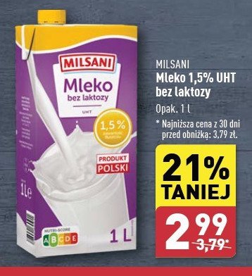 Mleko bez laktozy 1.5% Milsani promocja