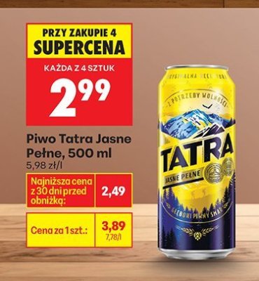 Piwo Tatra Jasne Pełne, 500 ml promocja w Biedronka
