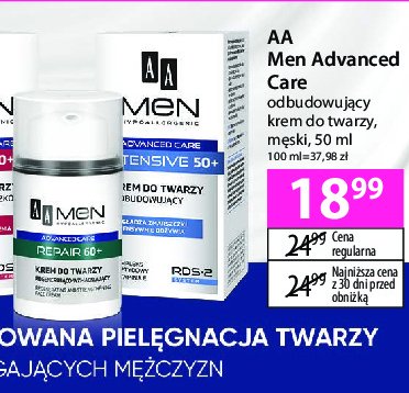 Repair 60+ krem do twarzy regenerująco-wzmacniający, stymuluje odbudowę poprawia elastyczność skóry Aa men advanced care promocja w Hebe