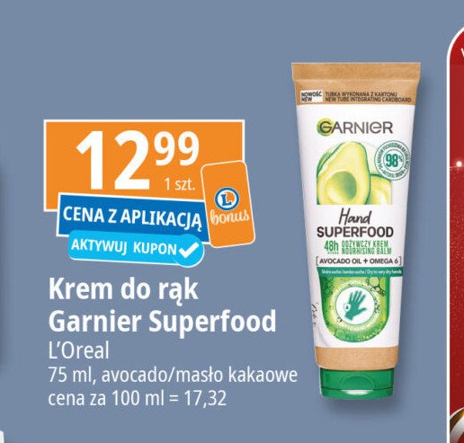 Krem do rąk cocoa Garnier hand superfood promocja w Leclerc