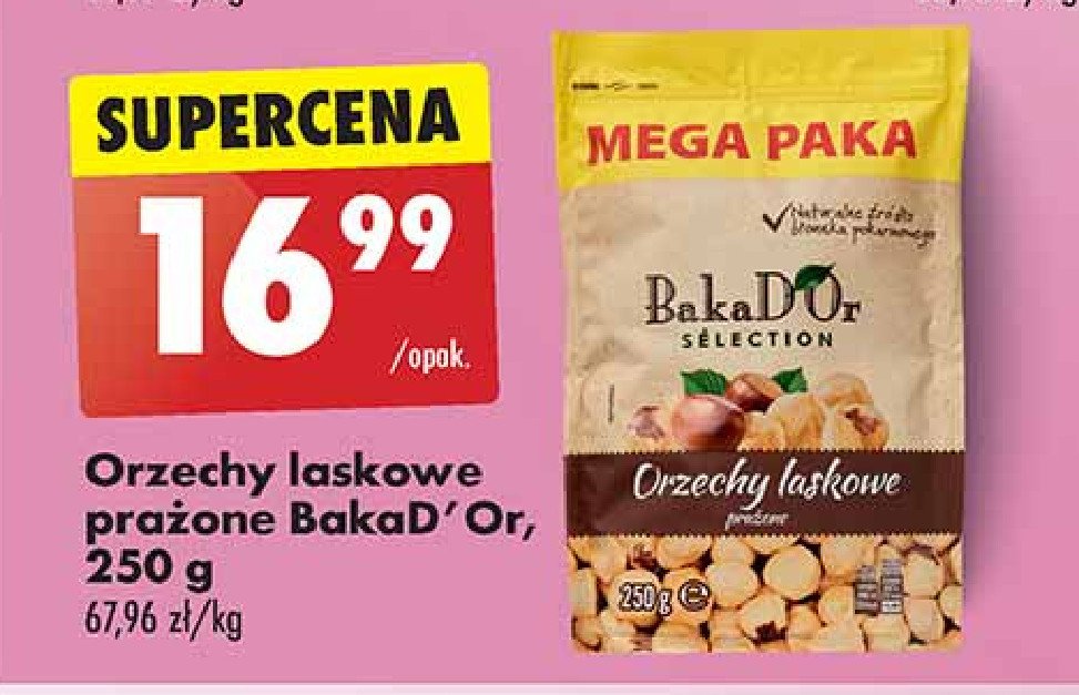 Orzechy laskowe prażone Bakad'or promocja w Biedronka