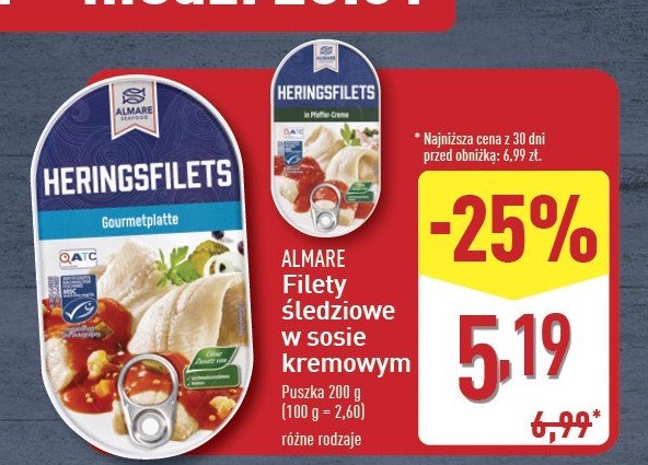 Filety śledziowe w sosie kremowym Almare seafood promocja