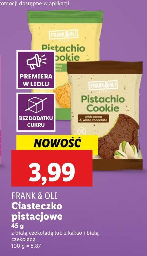Ciastko pistacjowe z bia艂膮 czekolad膮 Frank&oli promocja