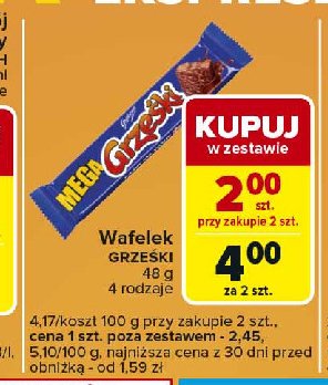 Wafelek kakaowy w czekoladzie deserowej Grześki mega promocja w Carrefour Express