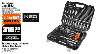 Zestaw kluczy, nasadek i bitów Neo Tools w kpl. 216 elementów promocja w OBI