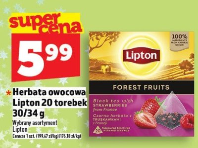 Herbata owocowa Lipton Forest Fruits 20 torebek 30/34g promocja w TOPAZ