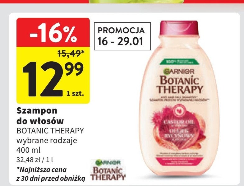 Szampon olejek rycynowy i migdał Garnier botanic therapy promocja w Intermarche