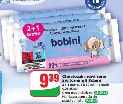 Chusteczki nawilżane z witaminą E baby 2+1 gratis promocja w Dino