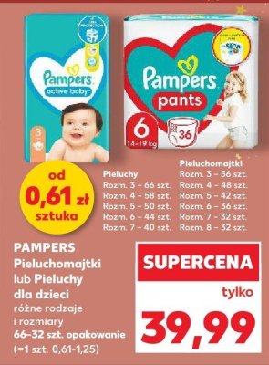 Pieluchy Pampers różne rodzaje i rozmiary 64-32 szt. opakowanie promocja w Kaufland