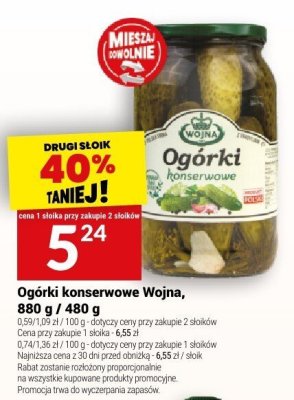 Ogórki konserwowe Wojna, 880 g / 480 g promocja w Twój Market