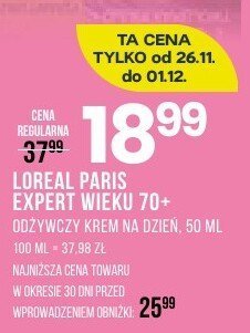 Krem L'ORÉAL PARIS EKSPERT WIEKU 70+ odżywczy krem na dzień i SPF 50 ml promocja w Drogerie Natura