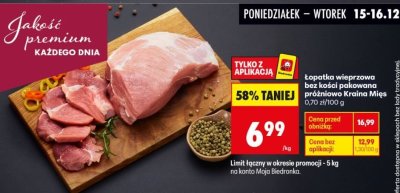 Łopatka wieprzowa bez kości pakowana próżniowo  promocja w Biedronka