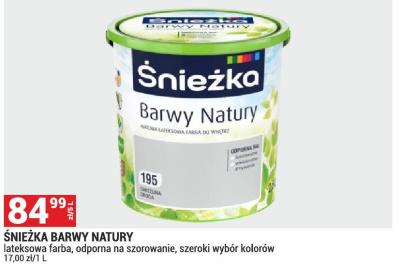 Farba ŚNIEŻKA BARWY NATURY lateksowa farba, odporna na szorowanie, szeroki wybór kolorów promocja w Merkury Market