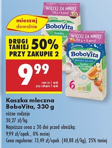 Kaszka mleczna manna 3 owoce Bobovita mniam promocja w Biedronka