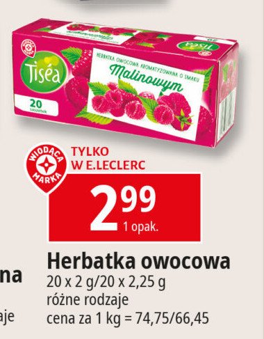 Herbata malina Wiodąca marka tisea promocja w Leclerc