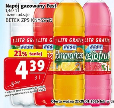 Napój gazowany Fest BETEX ZPS KNYSZYN różne rodzaje promocja w Prim Market
