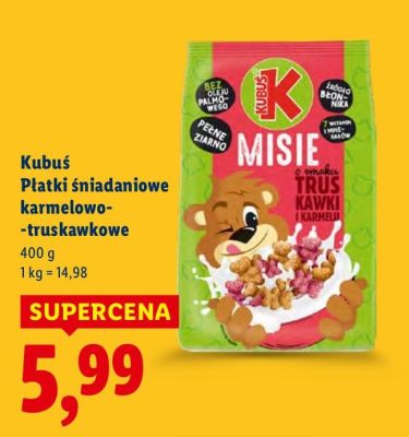 Płatki śniadaniowe karmelowo-truskawkowe Kubuś promocja w Lidl
