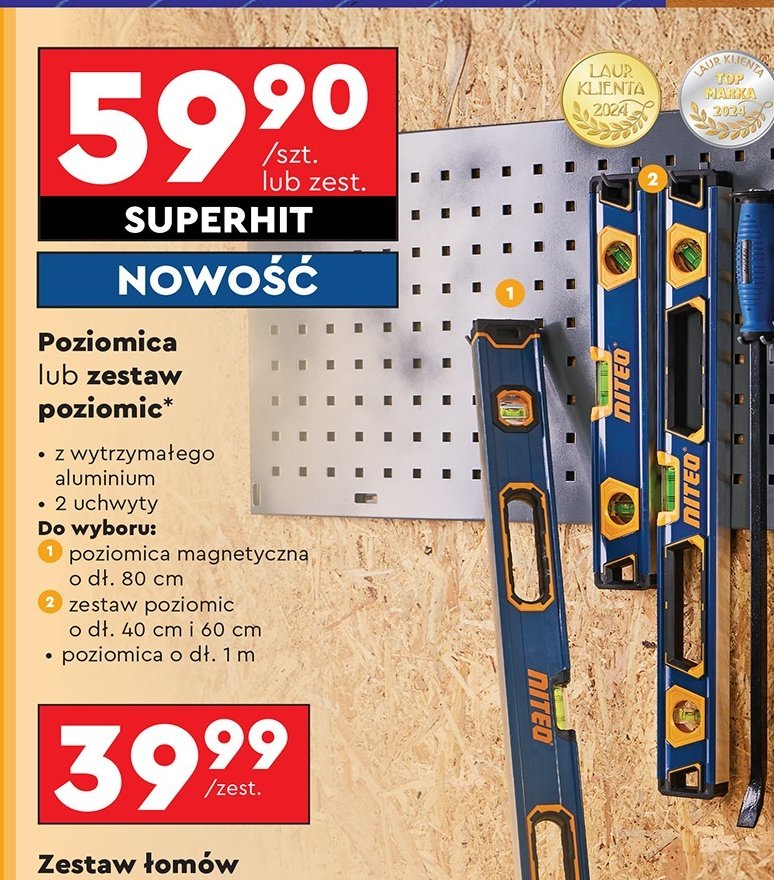 Zestaw poziomic 40 cm + 60 cm Niteo tools promocja w Biedronka