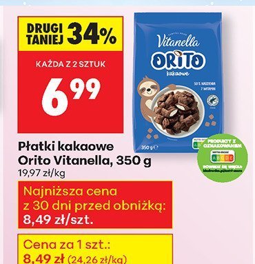 Płatki kakaowe Orito Vitanella, 350 g promocja w Biedronka