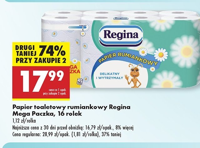 Papier toaletowy rumiankowy Regina promocja w Biedronka