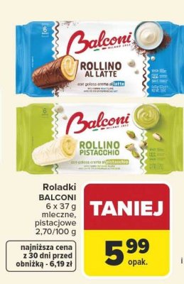 Roladki BALCONI mleczne 6 x 37 g promocja w Carrefour