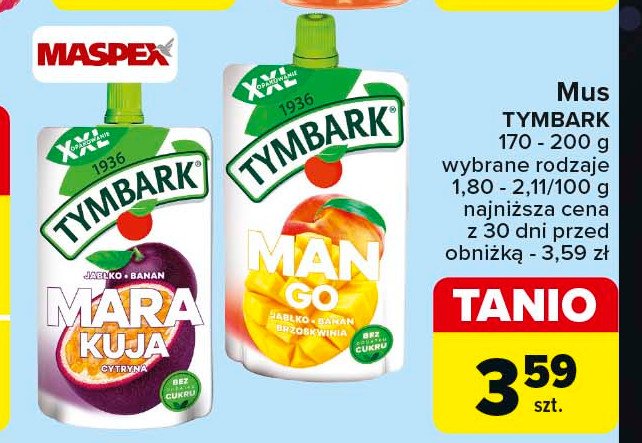 Mus jabłko-mango-brzoskwinia-banan Tymbark mus promocja