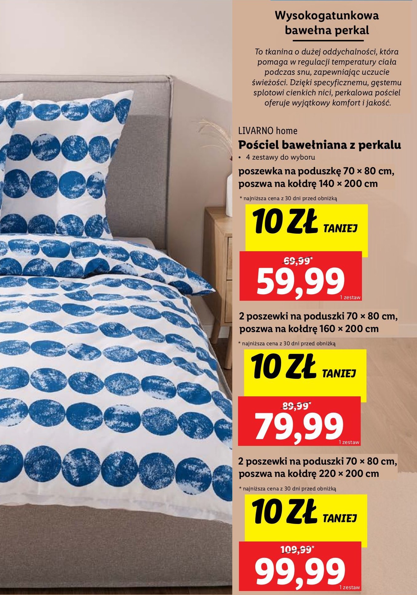 Komplet pościeli bawełnianej z perkalu 160 x 200 cm + 2 x 70 x 80 cm LIVARNO HOME promocja w Lidl