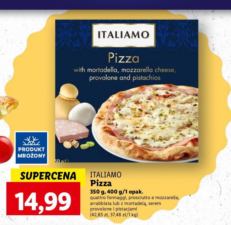 Pizza z mortadelą, serem provolone i pistacjami Italiamo promocja