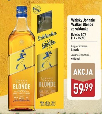 Whisky Johnnie Walker Blonde ze szklanką promocja w Aldi
