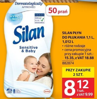 Płyn do płukania Silan Sensitive & Baby 1,1 L, 1,012 L różne rodzaje promocja w Selgros