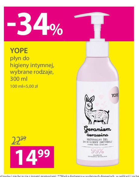 Żel do higieny intymnej geranium i żurawina Yope promocje