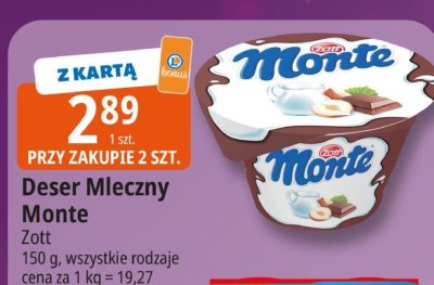 Deser mleczny Monte Zott promocja w Leclerc