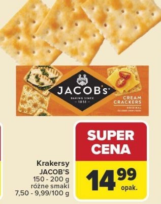 Krakersy JACOB'S Cream Crackers 150-200g promocja w Carrefour Market