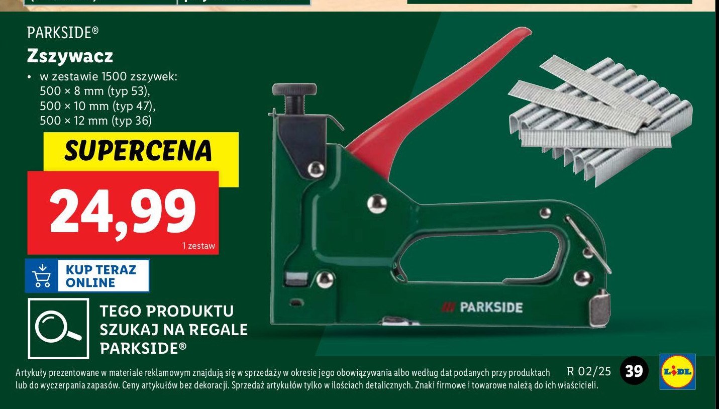 Zszywacz ręczny + zszywki Parkside promocja w Lidl