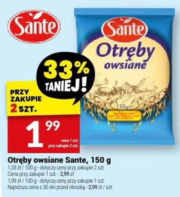 Otręby Otręby owsiane Sante, 150 g promocja w Twój Market